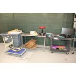 (2) Carts, & Stainless Table & Rolling Trash Can Hopper
