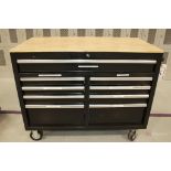 Rolling Tool Chest with Content, (9) Drawer Wooden Top Tool Box