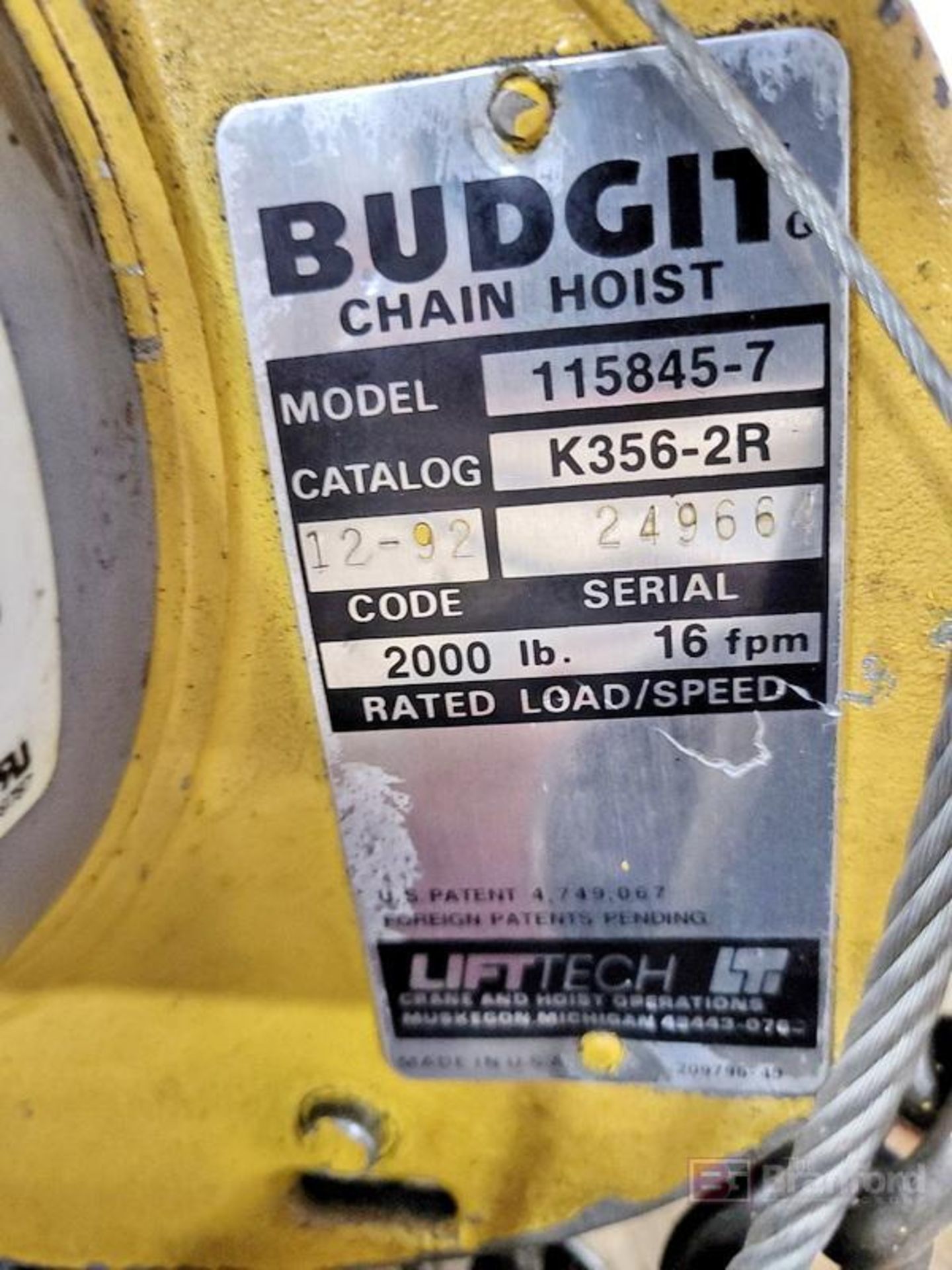 Budgit Model 115846-7 1-Ton Electric Chain Hoist - Image 5 of 6
