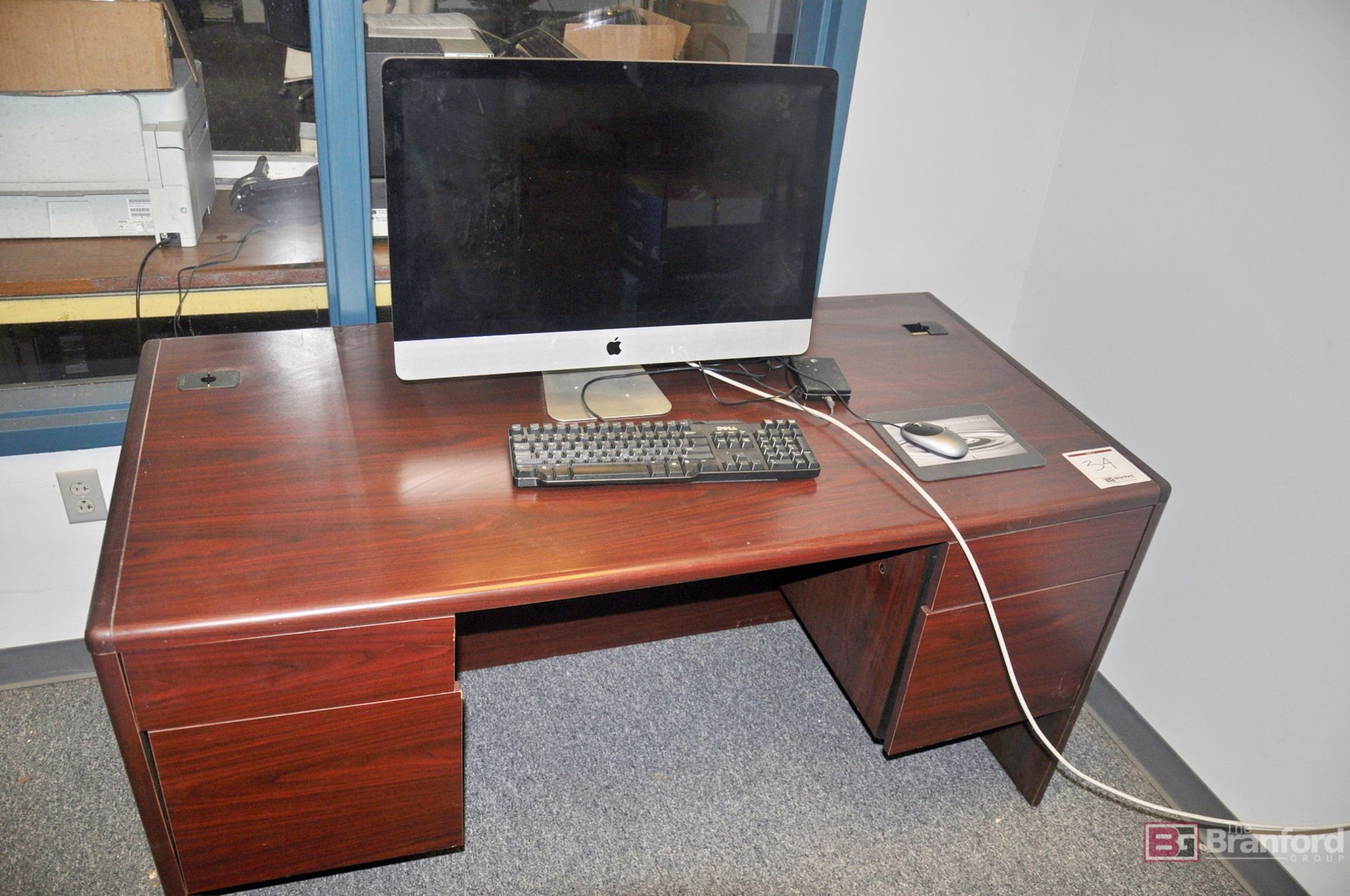 Maroon woodgrain desk
