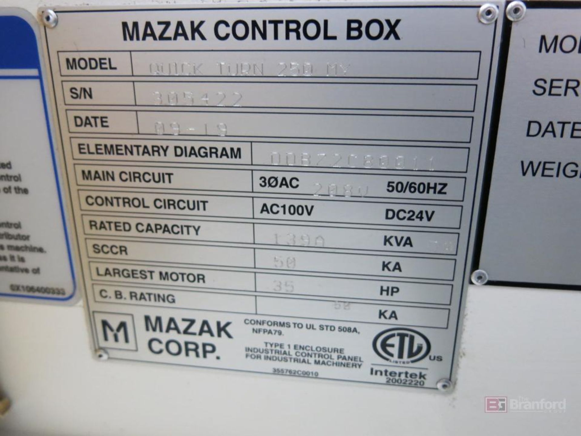 Mazak Quickturn Model 250MY CNC Turning Center, w/ Mazak Smooth G CNC Controls - Image 6 of 7