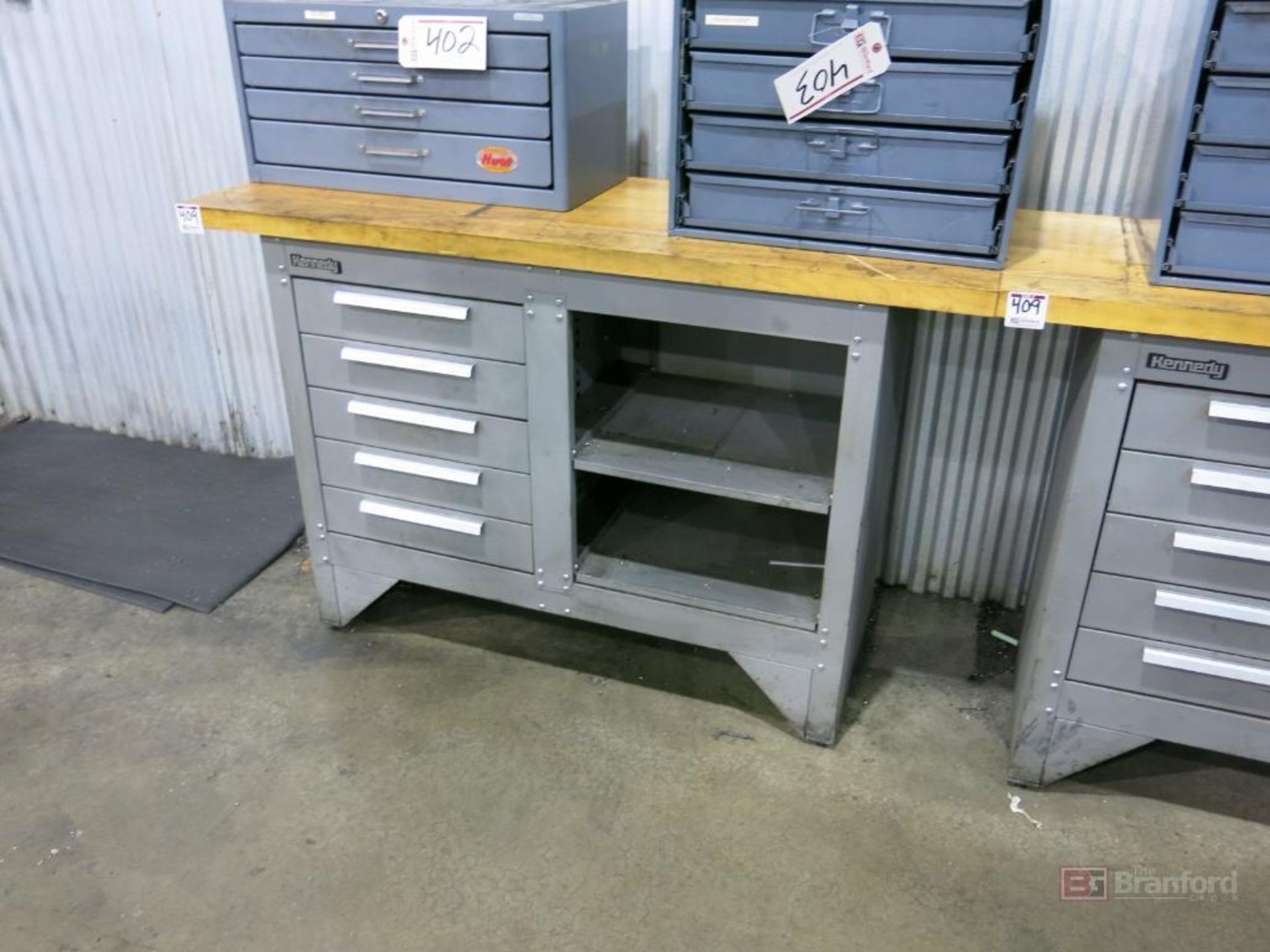 (2) Kennedy 5-Drawer 2-Shelf Butcher Block Top Work Benches - Image 3 of 3