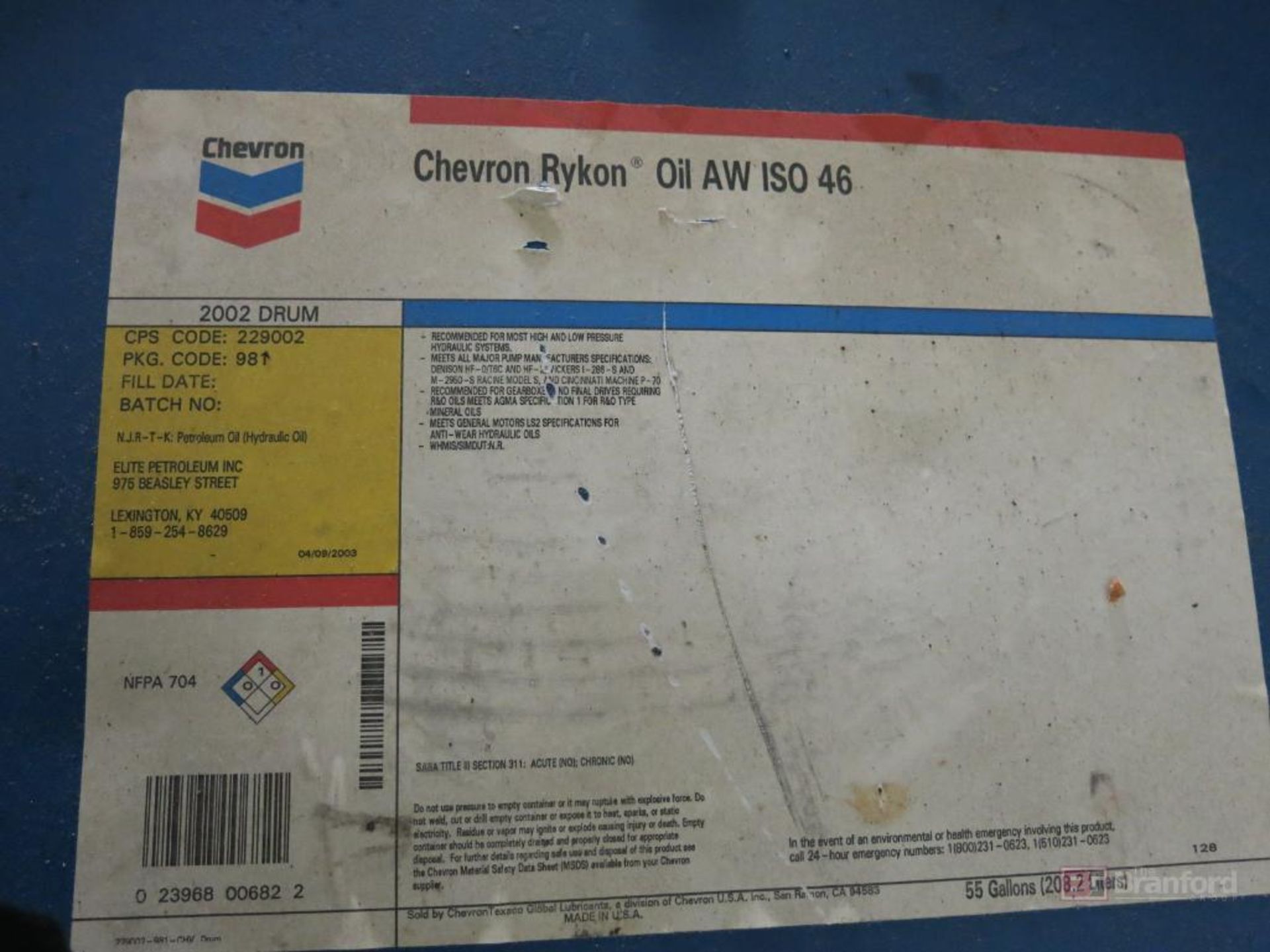 (2) 55-Gallon Drums of Chevron Rykon Oil, Awiso 46 - Image 2 of 3