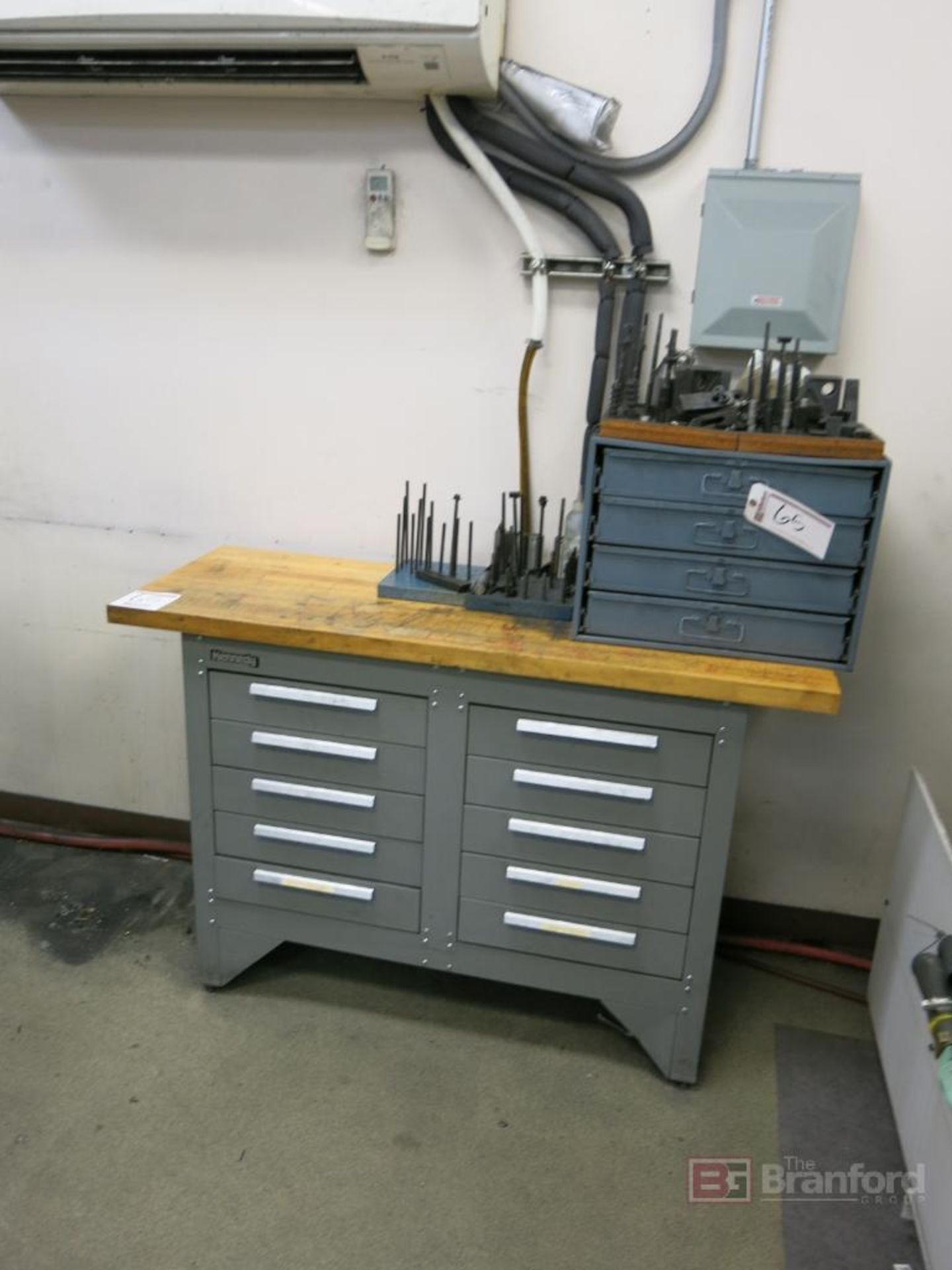 Kennedy 10-Drawer Butcher Block Top Work Bench w/ 4-Drawer Small Parts Bin