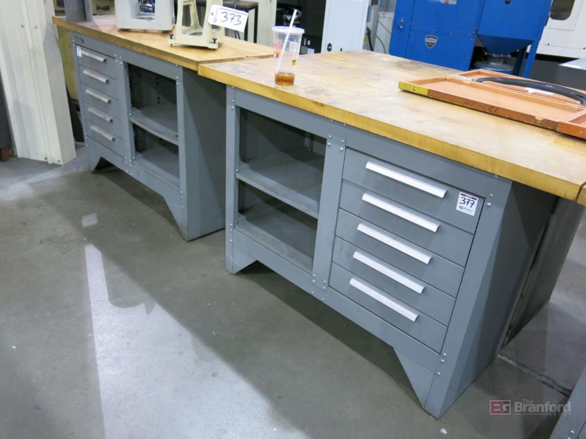 (2) Kennedy 5-Drawer 2-Shelf Butcher Block Top Work Benches