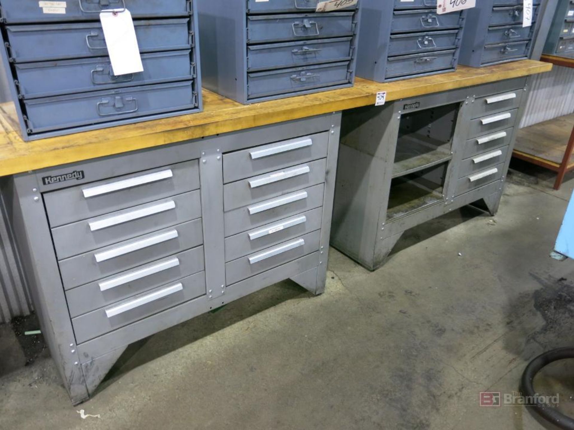 (2) Kennedy 5-Drawer 2-Shelf Butcher Block Top Work Benches - Image 2 of 3