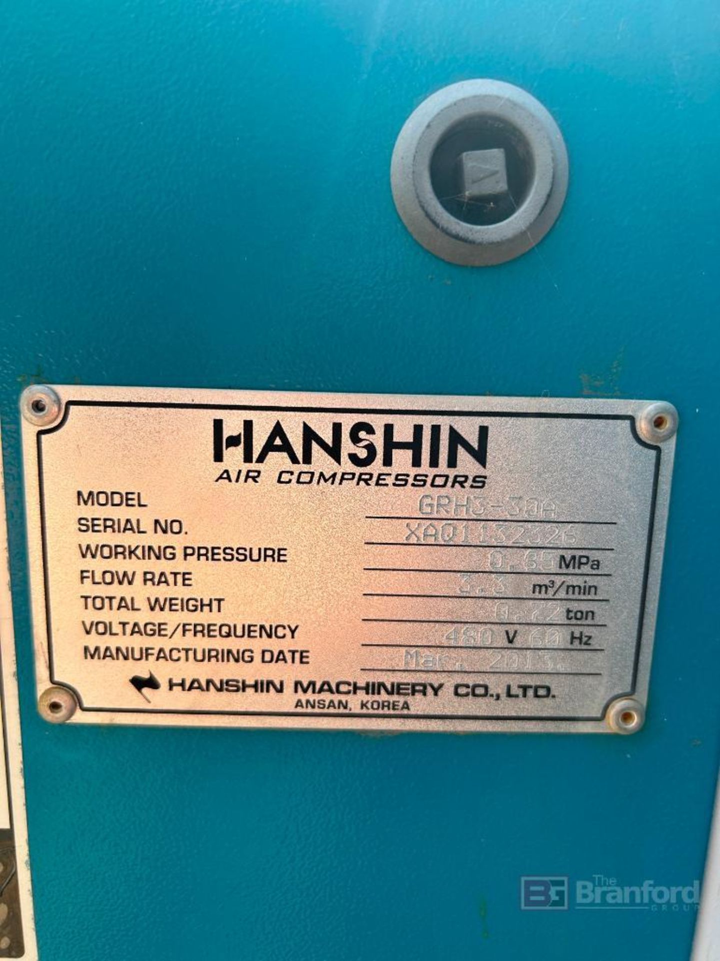 Hanshin Model: GRH3-30A Air Compressor - Image 3 of 3