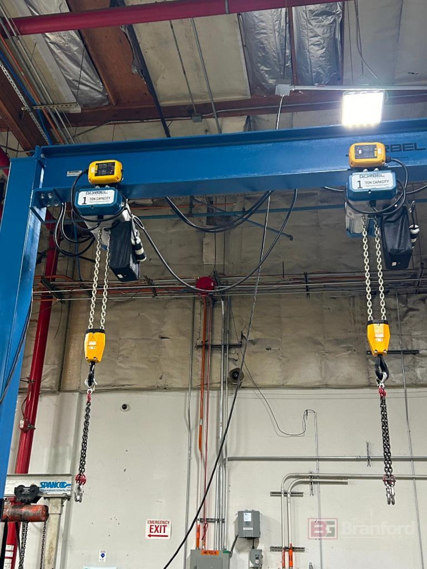 Gorbel 2 Ton Gantry with (2) Gorgel 1 Ton Motorized Cranes with Pedants; On Casters; 16' w x 7' deep - Image 2 of 5