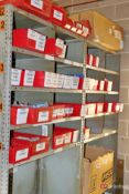Shelving unit and contents inc. brass fittings, parts, etc