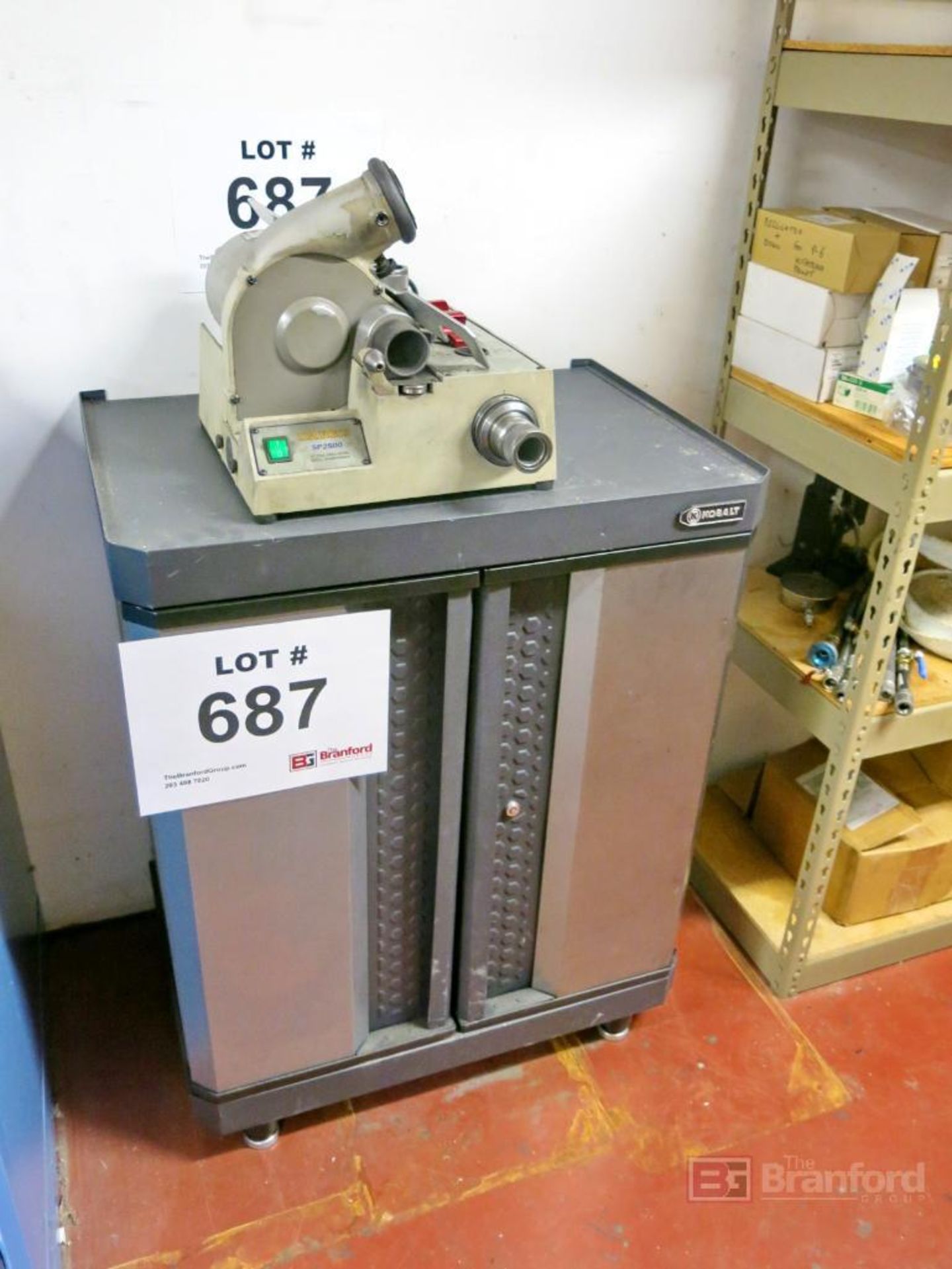 Darex Mdl. SP2500 Drill Sharpener, w/ holders & Kobalt 2-door cabinet