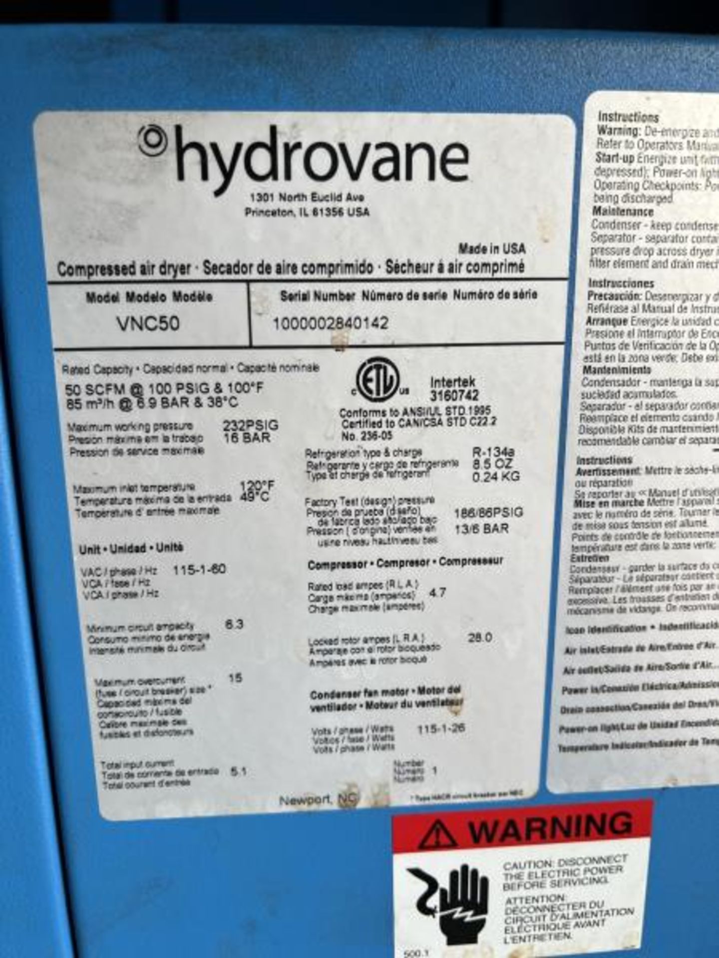 Hydrovane HV Series Air Compressor M: HVFR1B w/ VNC50 Dryer - Image 5 of 6