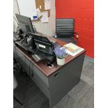 Contents of Office Including: Desk, Office Rolling Chair, Black Leteral Filing Cabinet, (2) Chairs