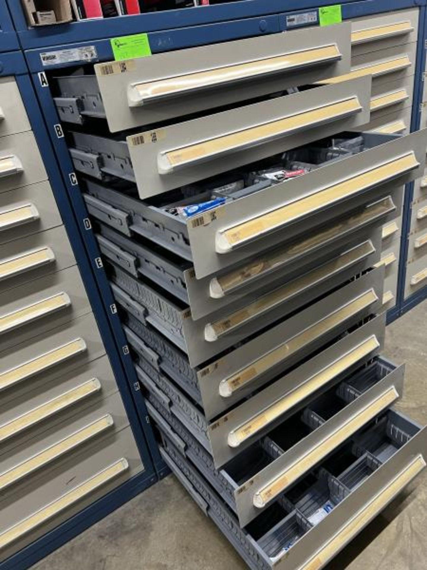 Blue Vidmar (9) Drawer High Volume Parts Unit, 30"Wide x 59"Tall x 28"Deep