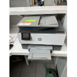 Lot of (1) HP Printer Office Jet 9015e, Working; (1) Black 2-Drawer File Cabinet