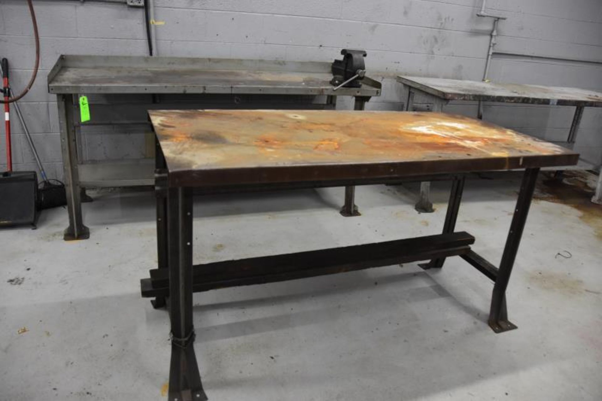 Lot of (3) Metal Shop Benches with (1) Vice