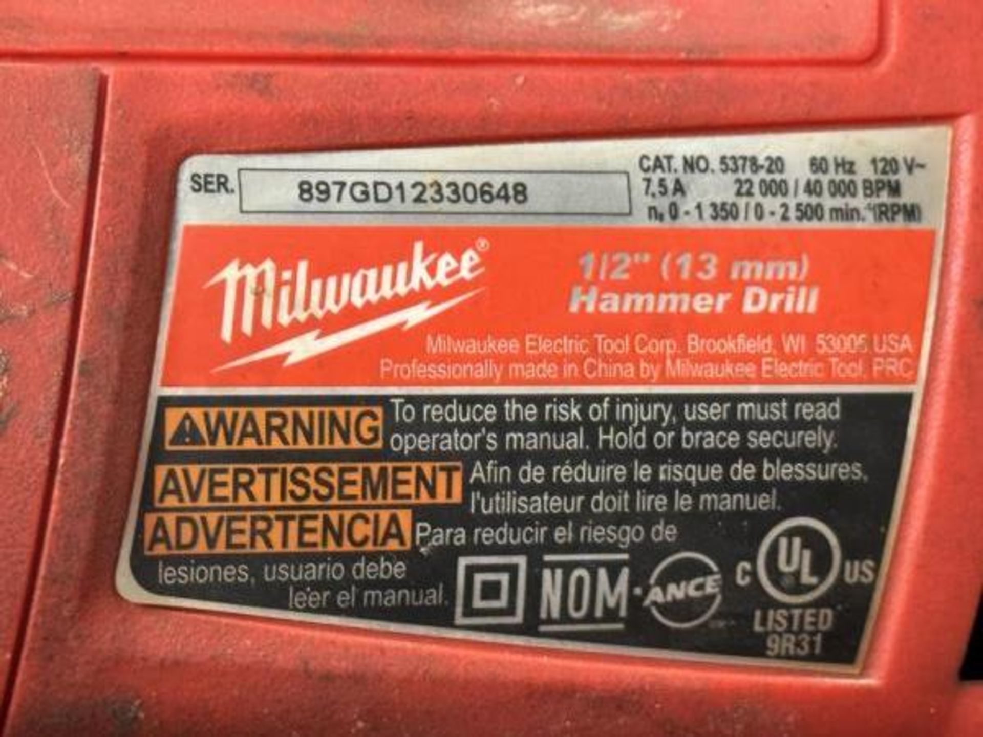 Milwaukee Hammer Drill 1/2" - Image 2 of 3