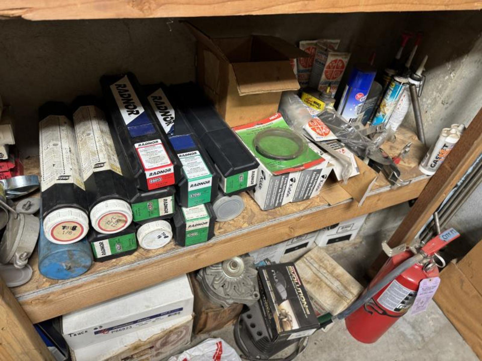 Contents of Shelving Unit (NOT SHELF) Including: Paint, Auto Fluid, Bearings, Welding Rods, Used Alt - Image 11 of 13