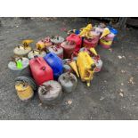 Large Lot OF Gas Cans, Oil cans & Funnels