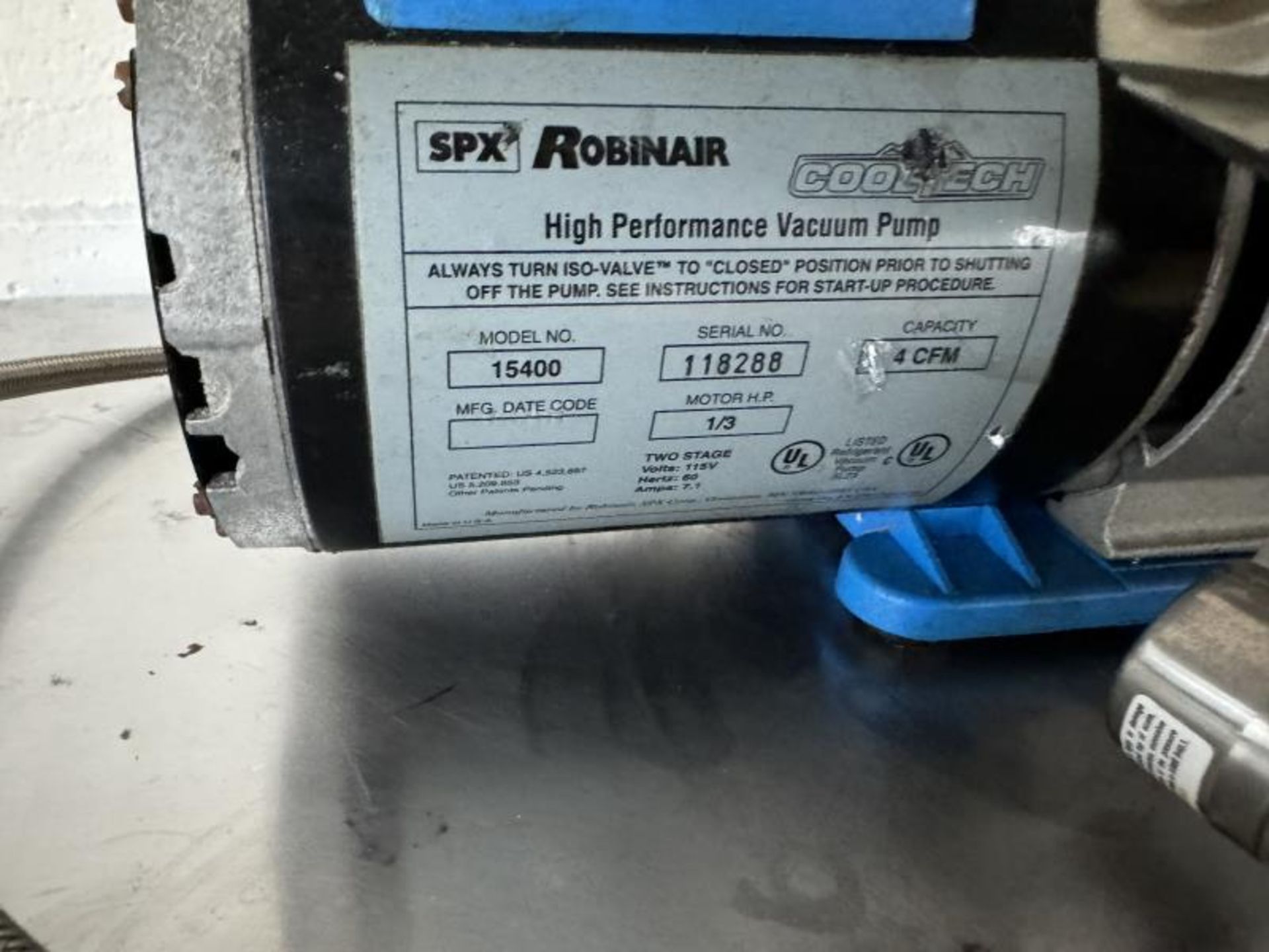 Robinair High Pressure Vacuum Pump M: 15400, SN: 118288 - Image 2 of 7