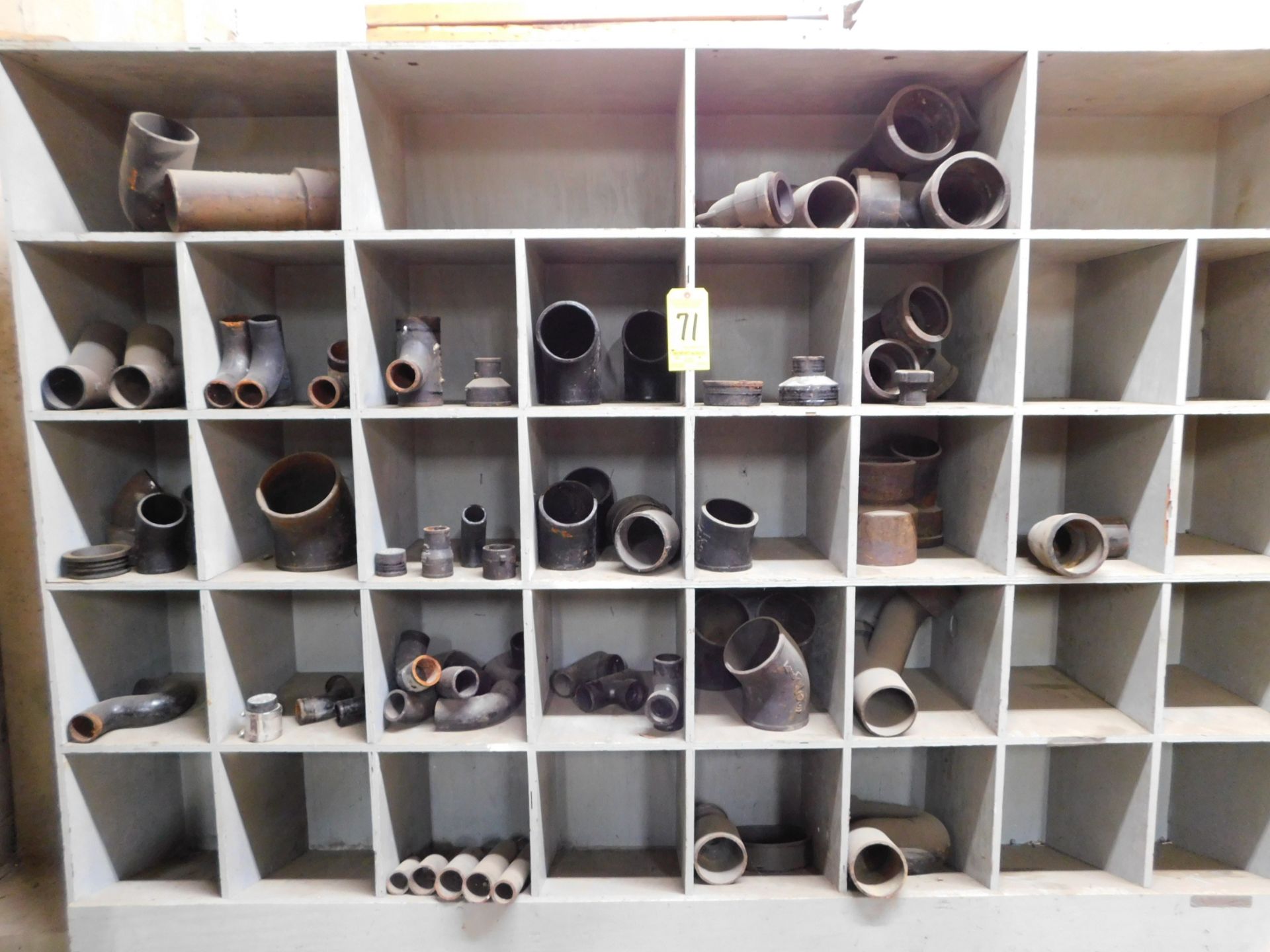 Contents of Wooden Shelving - Black Pipe Fittings, Toolboxes, Saw Horse Legs