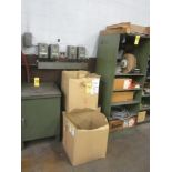 Metal Cabinet, Plastic Conduit, and Wooden Shelving Unit and Contents