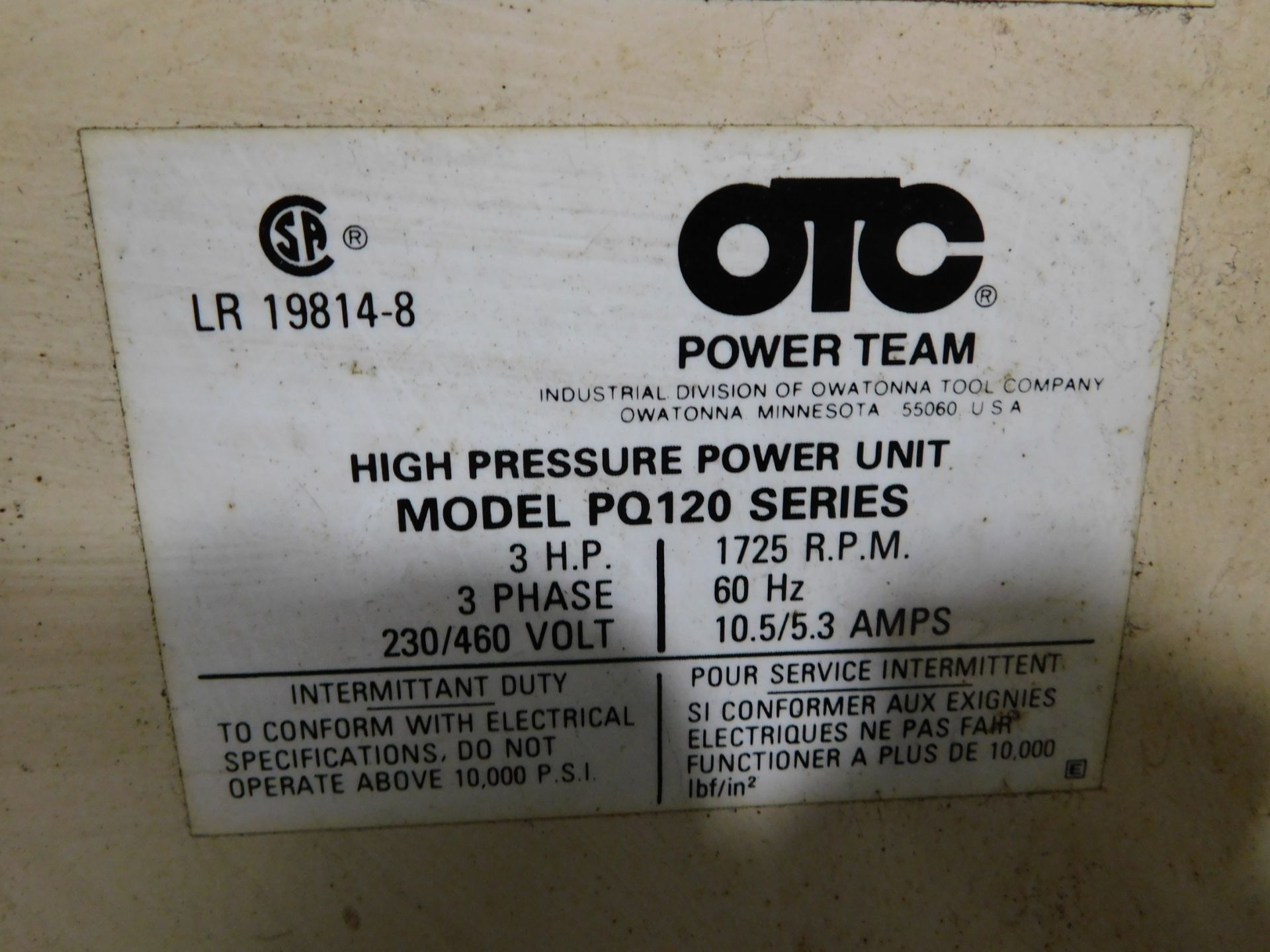 OTC Model RBF15015 H- Frame Rolling Bed Hydraulic Shop Press, s/n 1065, 150 Ton cap., 3 HP, 230/ - Image 9 of 11