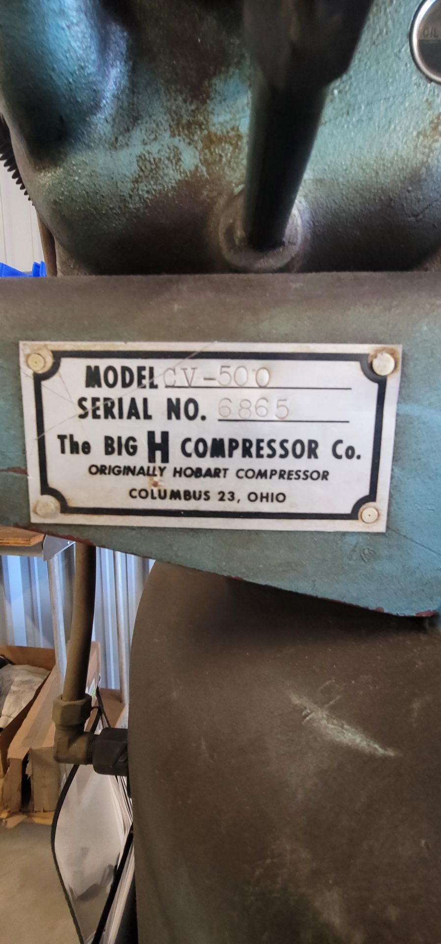 Big H (Hobart) Model CV-500 Piston Type Air Compressor, Vertical, Est. 5 HP - Image 3 of 3