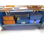 4-Drawer Wooden Cabinet and (3) Plastic Toolboxes