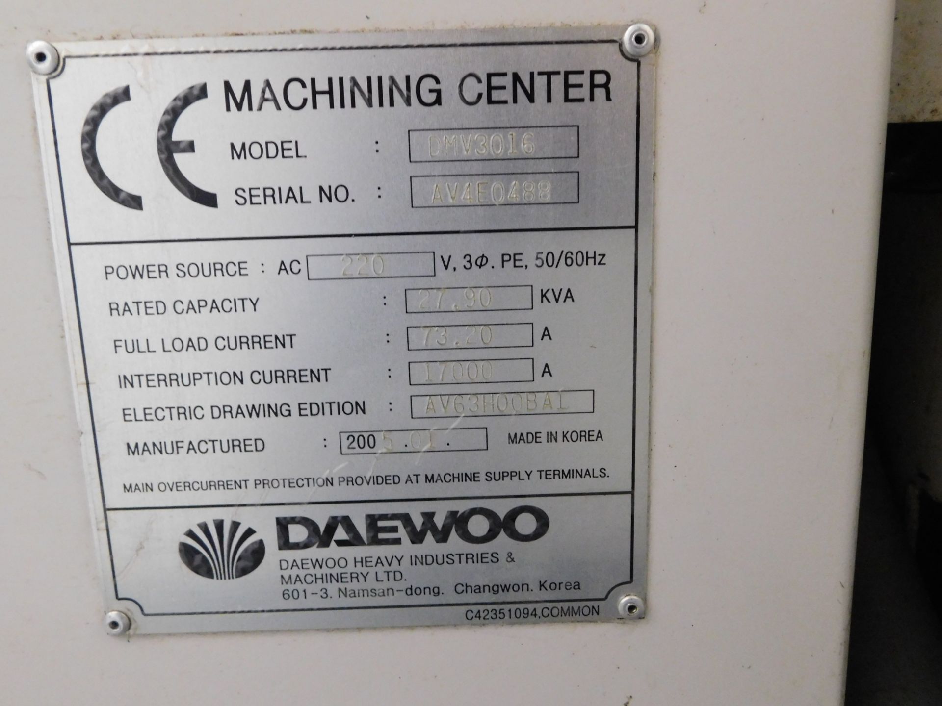 Daewoo Model DMV-3016 CNC Vertical Machining Center, s/n AV4C0488, New 2005, Fanuc i Series CNC - Image 11 of 11