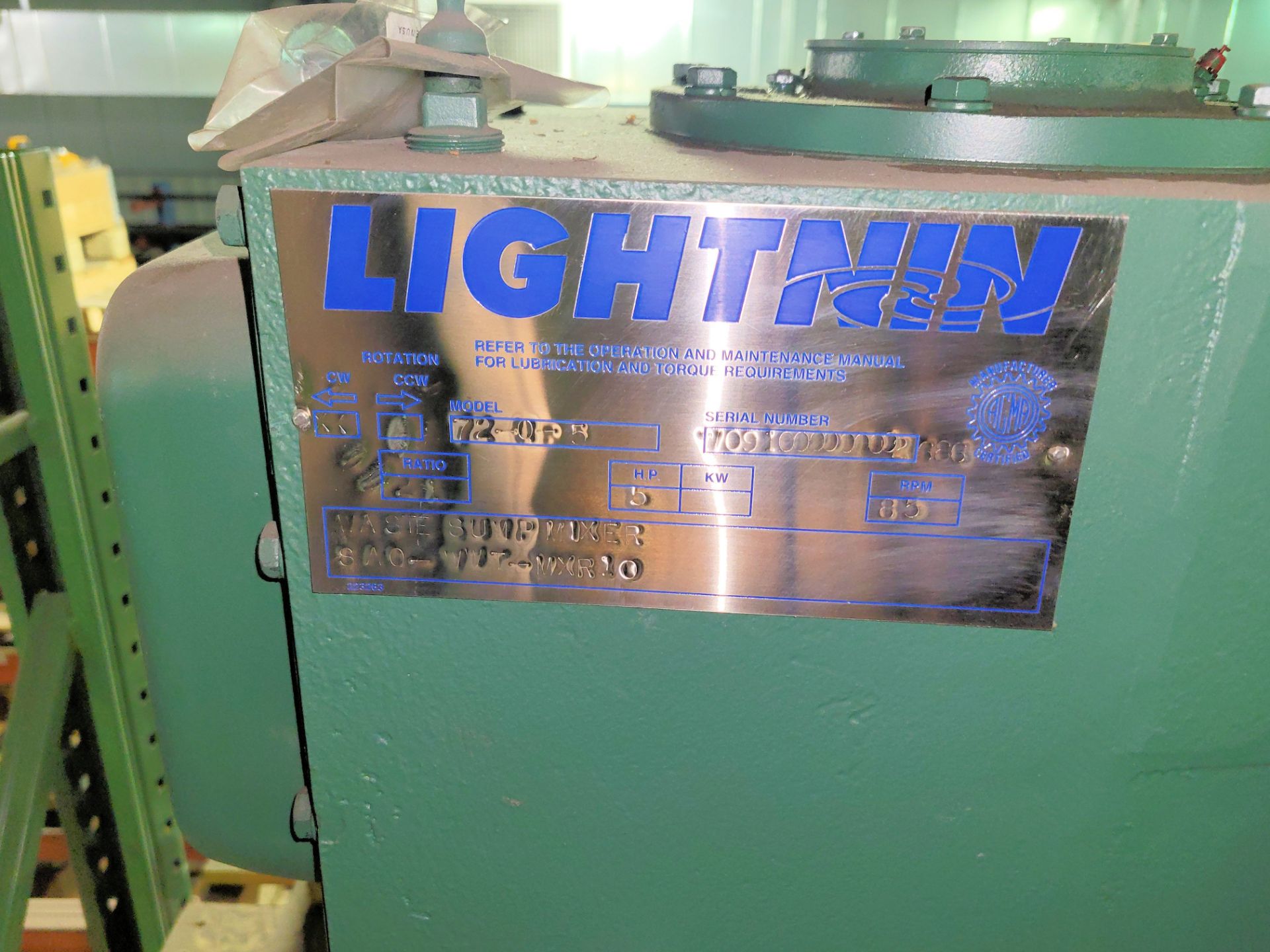 Lightnin Model 73-Q-5 5-HP, 85-RPM, 2.1:1 Ratio Agitator Drive Assembly, S/n R091000000002686 - Image 2 of 2