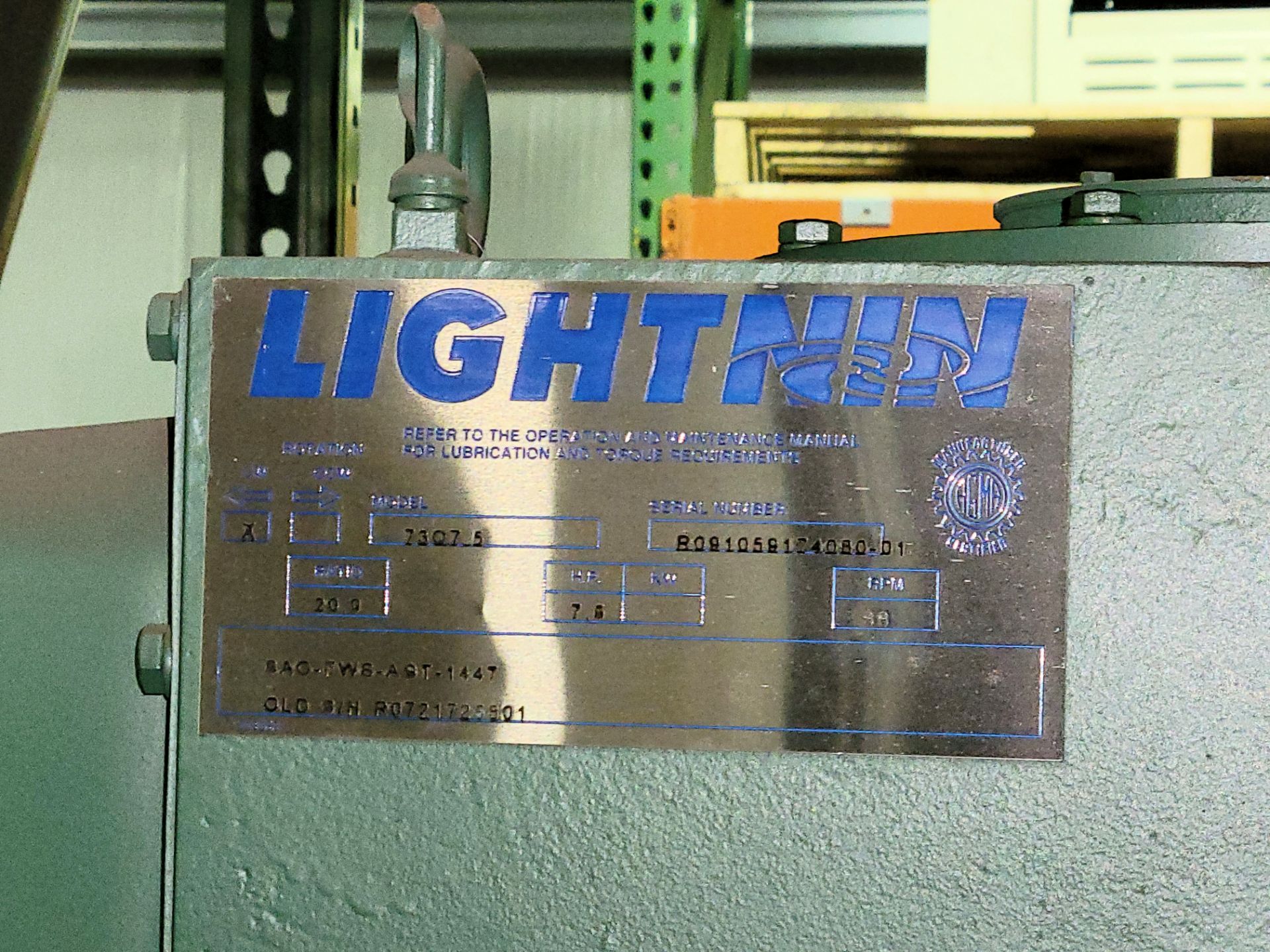 Lightnin Model 73-Q-5 5-HP, 60-RPM, 26.6:1 Ratio Agitator Drive Assembly, S/n R091059174080-01 - Image 2 of 2