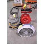 Lot - Banding Outfit with Tensioner, Wind Machine 18 in. Box Fan and Shop Vac Brand 2.5-HP Vacuum