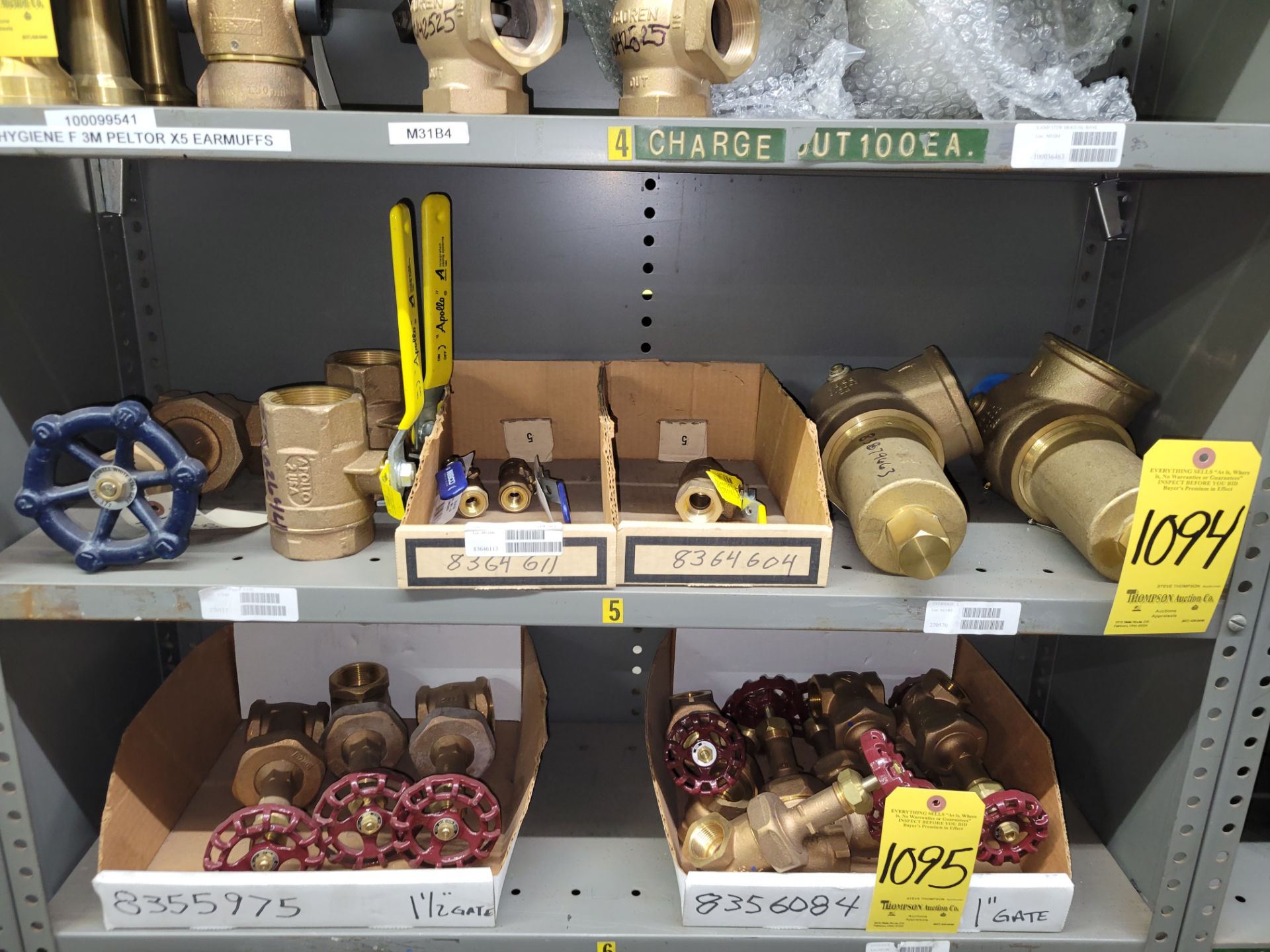 Lot - Brass Pipe Valves on (1) Shelf
