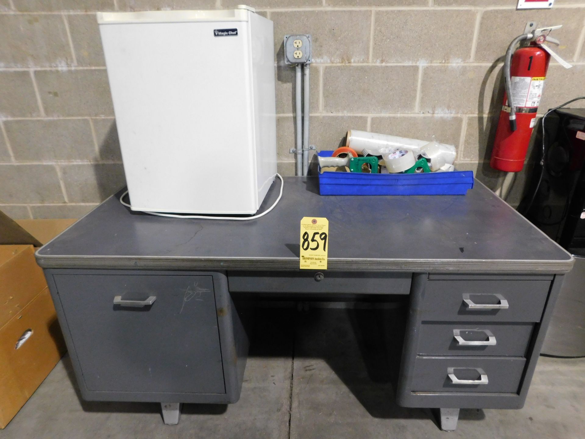 Metal Desk and Mini Refrigerator