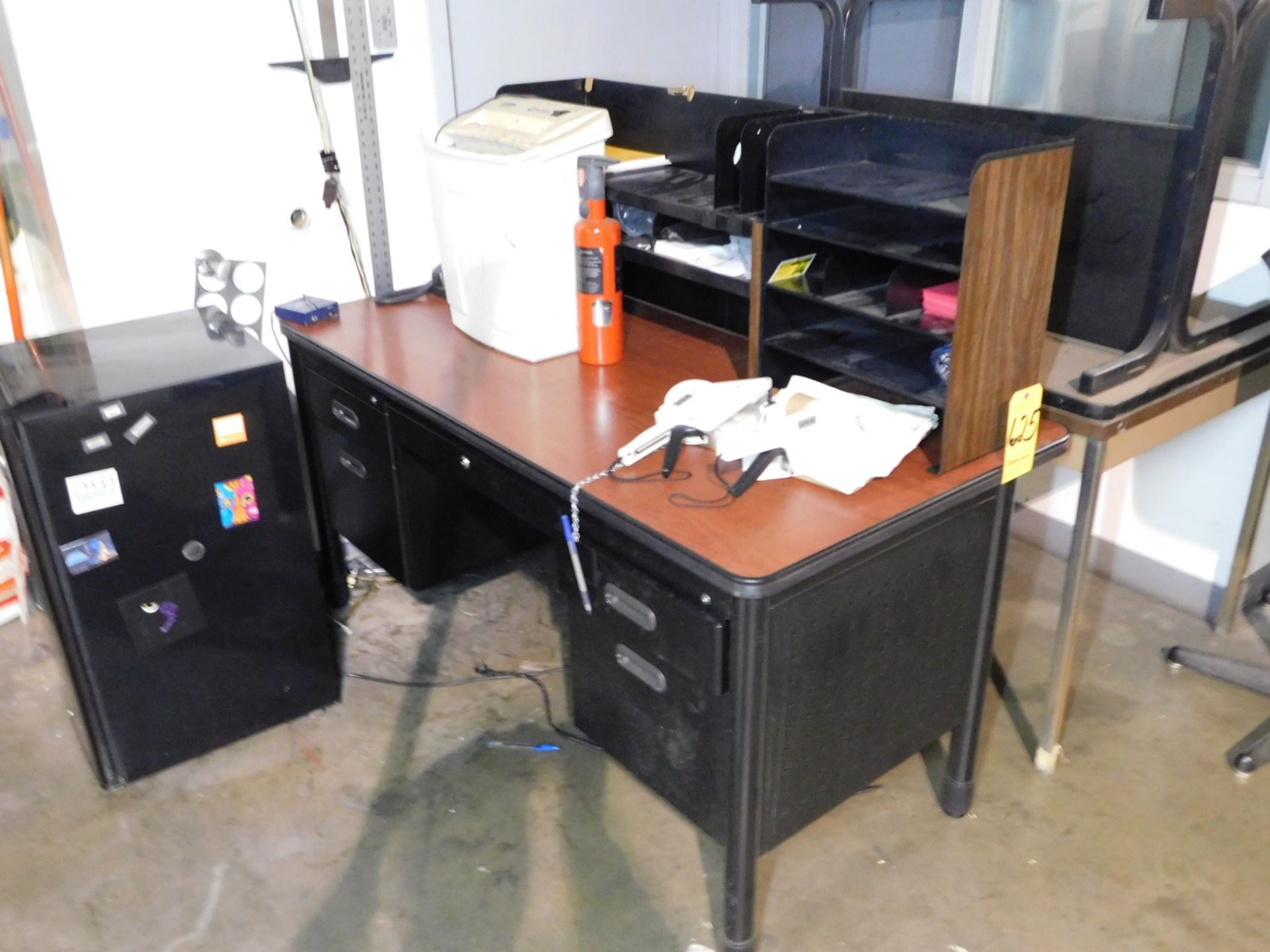 Refrigerator, Desk, and (2) Tables