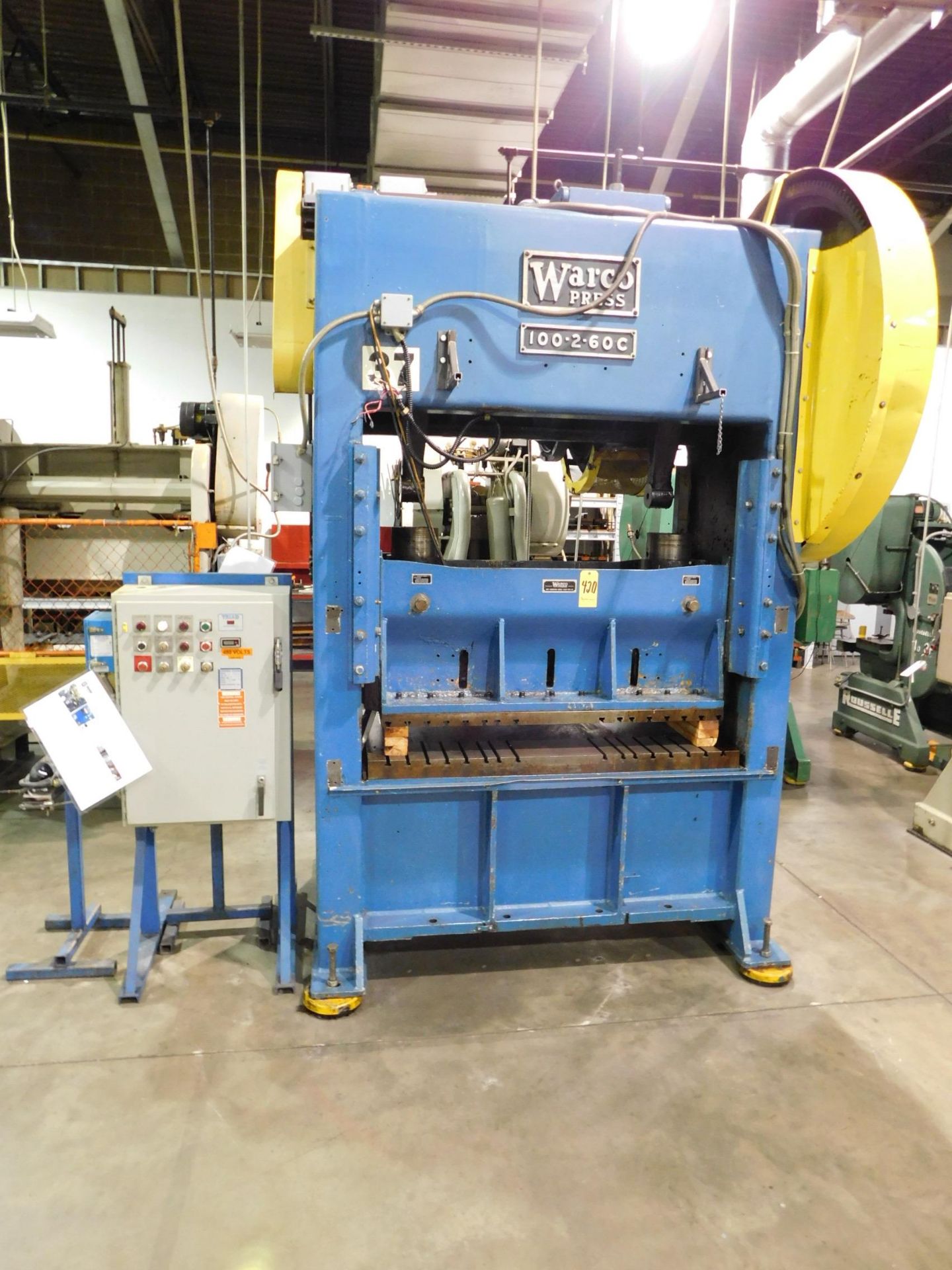 Warco Model 100-2-60C Straight Side Press, s/n 50-108, 100 Ton Capacity, 8" Stroke, 3" Adjustment,