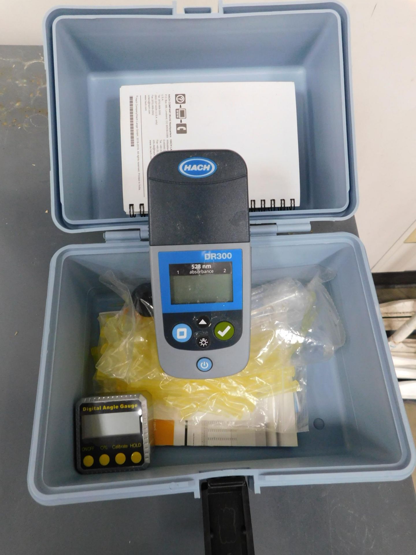 HACH Model DR300 Pocket Colorimeter, Metal Table, and Foreman's Bench and Contents