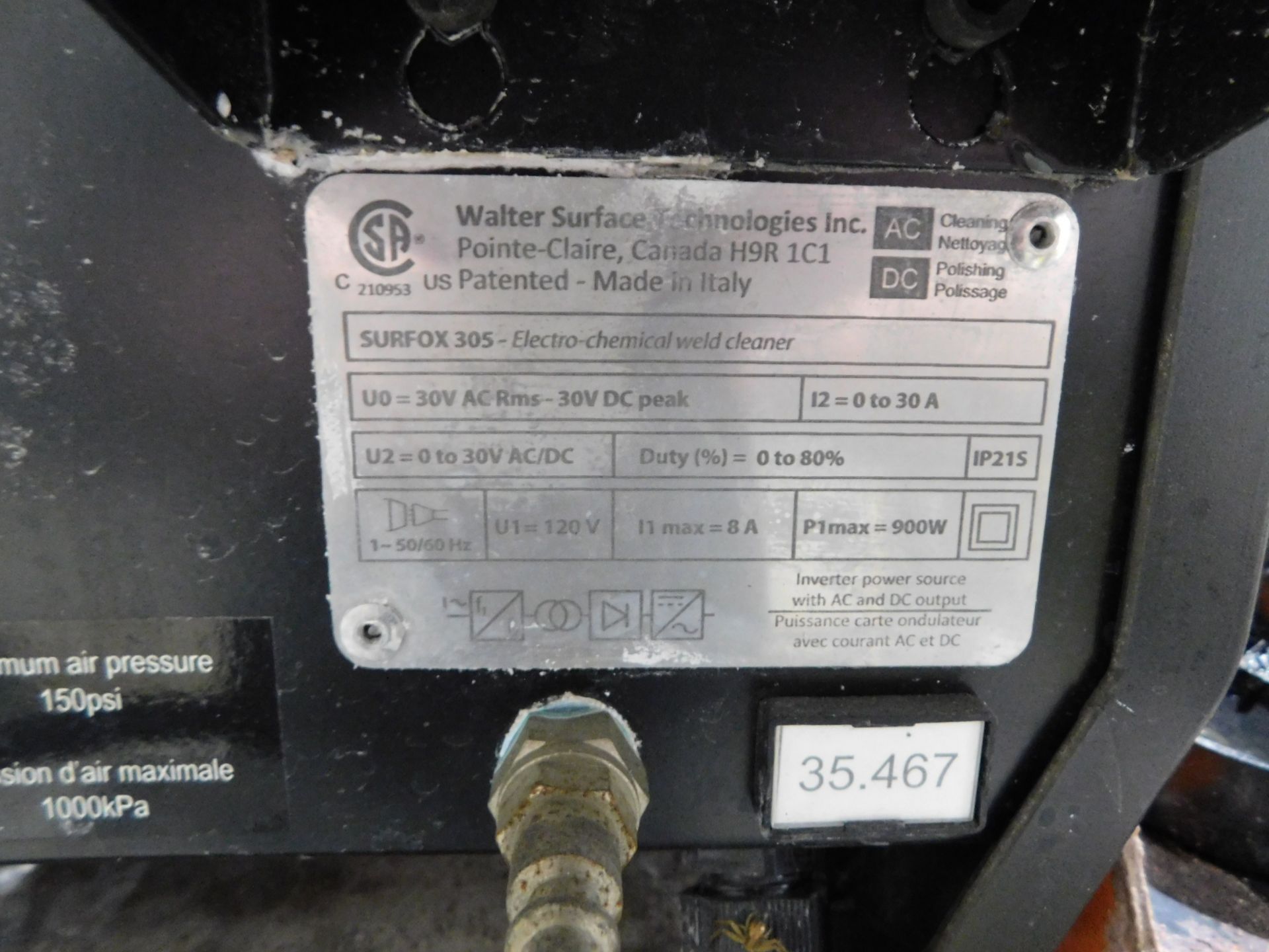 Walter Surfox Model 305 Electrochemical Weld Cleaning and Passivation Unit - Image 5 of 5