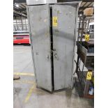 2-Door Metal Upright Storage Cabinet and Contents