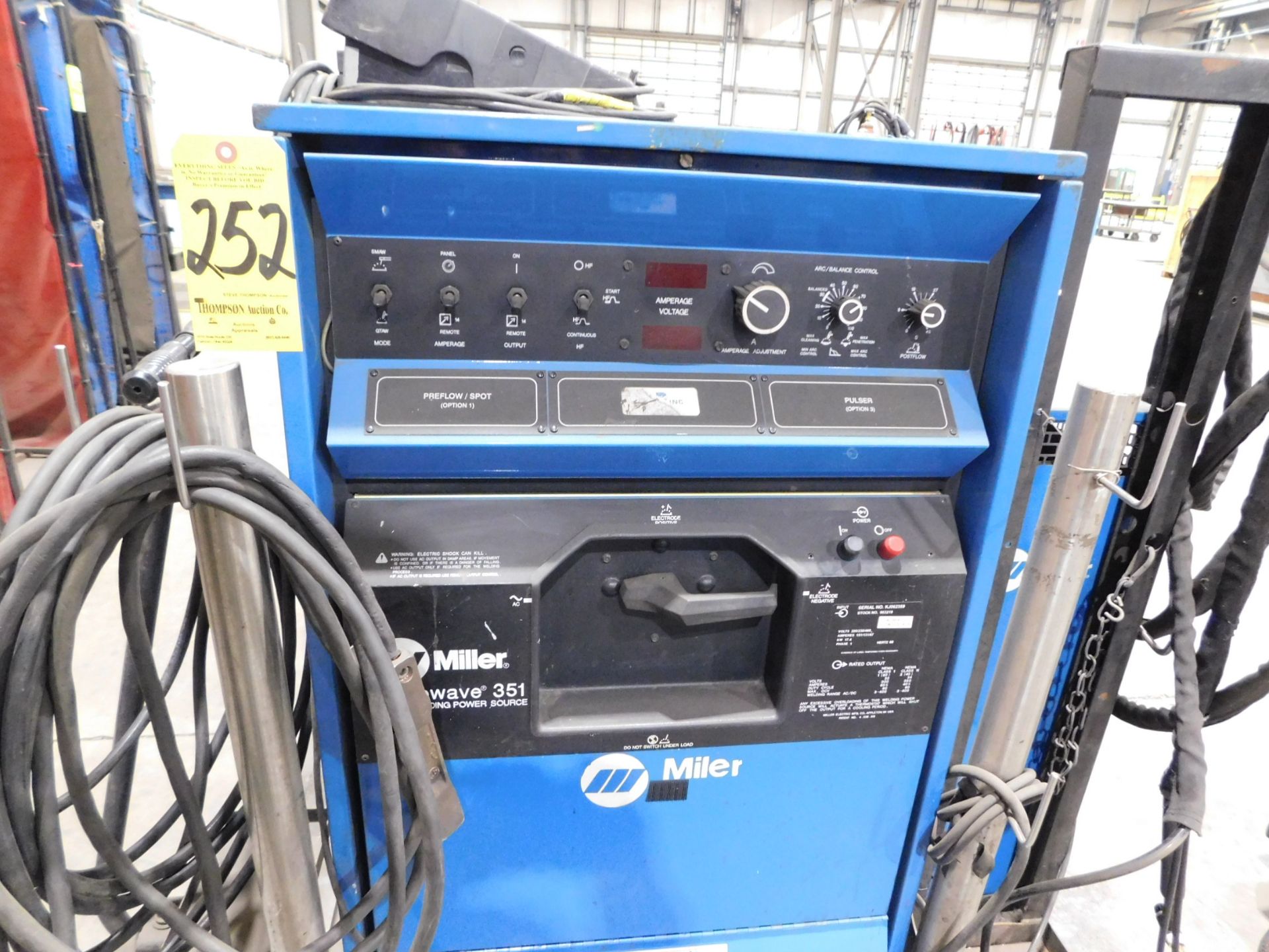 Miller Synchrowave 351 Tig Welder, s/n KJ062359, Chiller, Tig Gun, Foot Pedal Control, 230/460/1/60 - Bild 2 aus 7