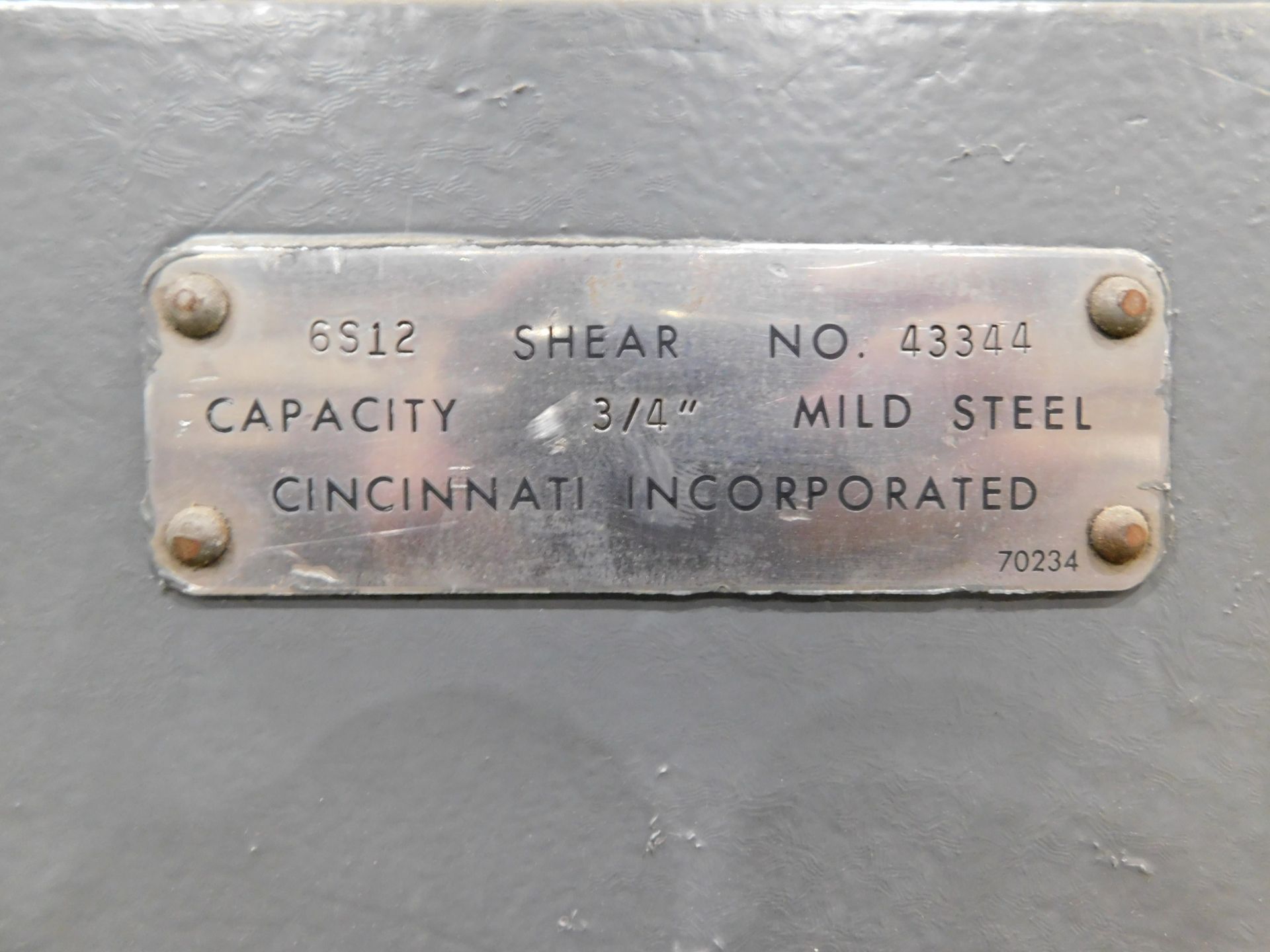 Cincinnati Model 6S-12 Hydraulic Power Squaring Shear, s/n 43344, New 1982, 12’ X 3/4” Capacity, - Image 7 of 11