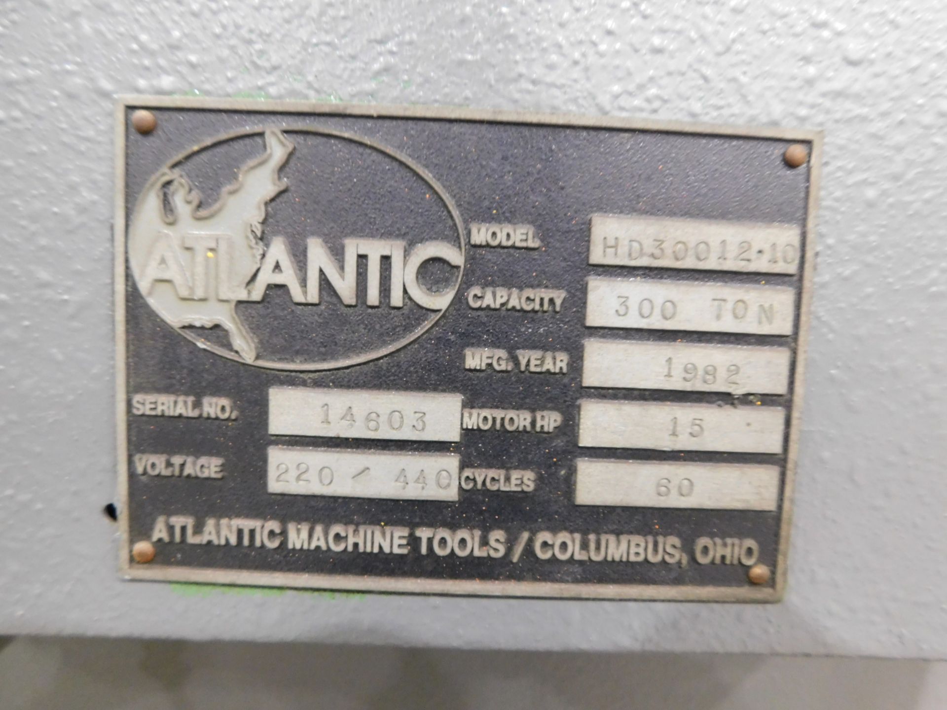 Atlantic Model HD30012-10 Hydraulic Press Brake, s/n 14603, New 1982, 300 Ton, 12’ Overall, 10’2” - Image 6 of 10