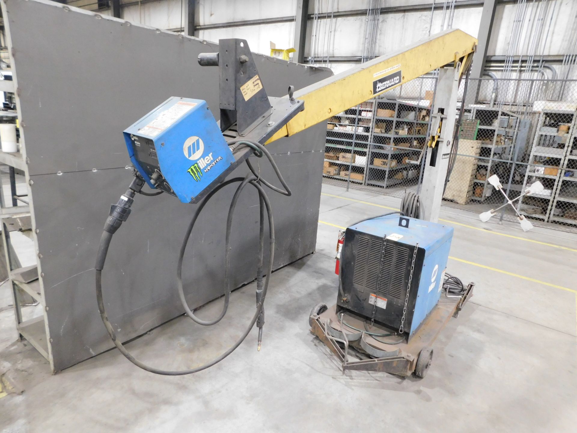 Miller CP-300 Mig Welder, s/n KJ041104, Miller 60 Wire Feed, Mig Gun, Bernard Welding Cart and Boom,