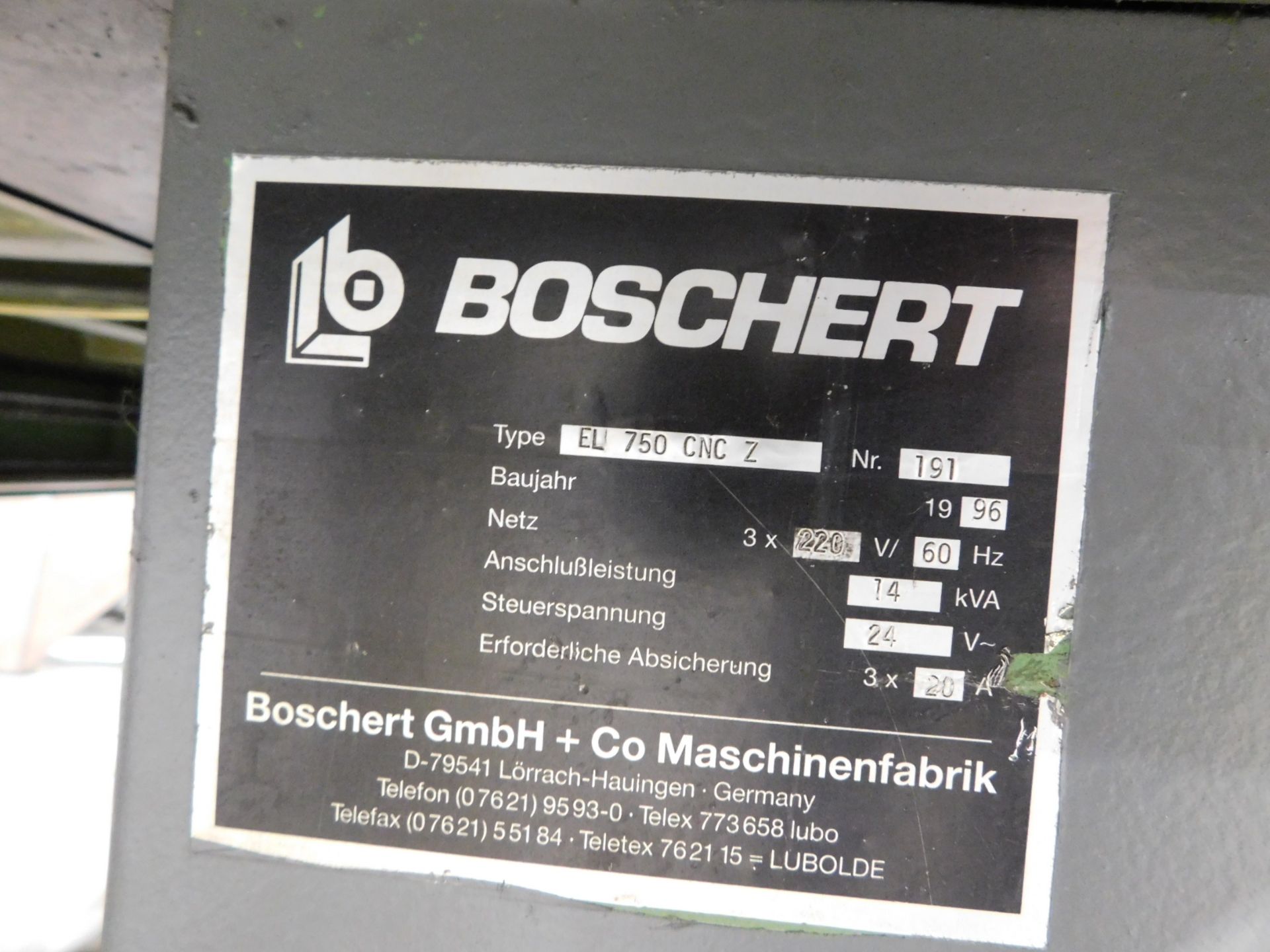 Boschert Model Ecco Line EL750 Z CNC Punch, s/n 191, 36 Ton, 59” X Axis Travel, 29” Y Axis Travel, - Image 8 of 15