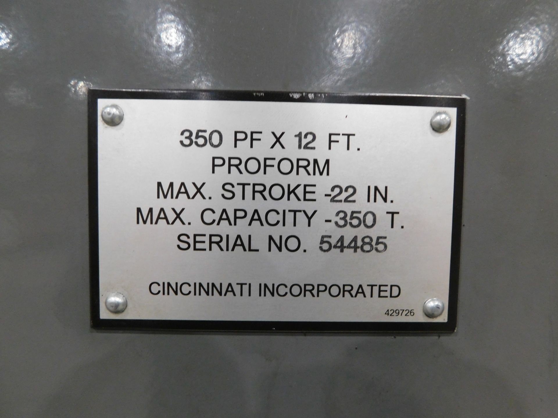 Cincinnati Model Proforma 350PF X 12 CNC Hydraulic Press Brake, s/n 54485, New 2010, Cincinnati CBII - Image 14 of 16