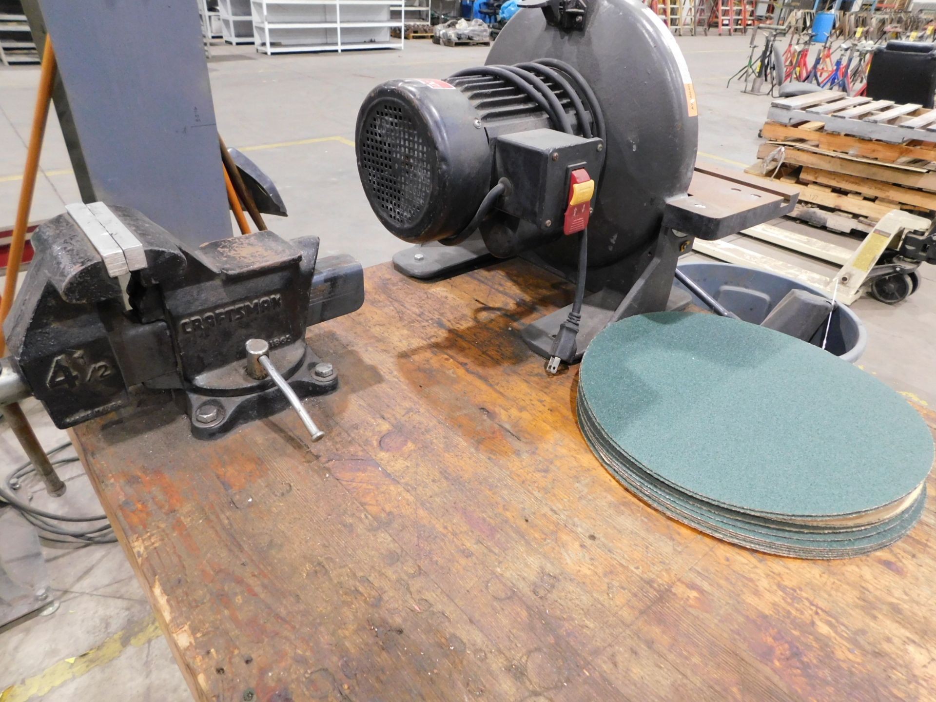 Toolmaker's Bench on Casters, with Jet 14" Bench Model Drill Press, Dayton 12" Disc Sander, and - Image 2 of 5
