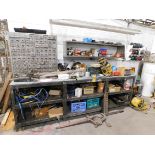 Workbench and Contents including electrical wire hanging on wall and on Floor