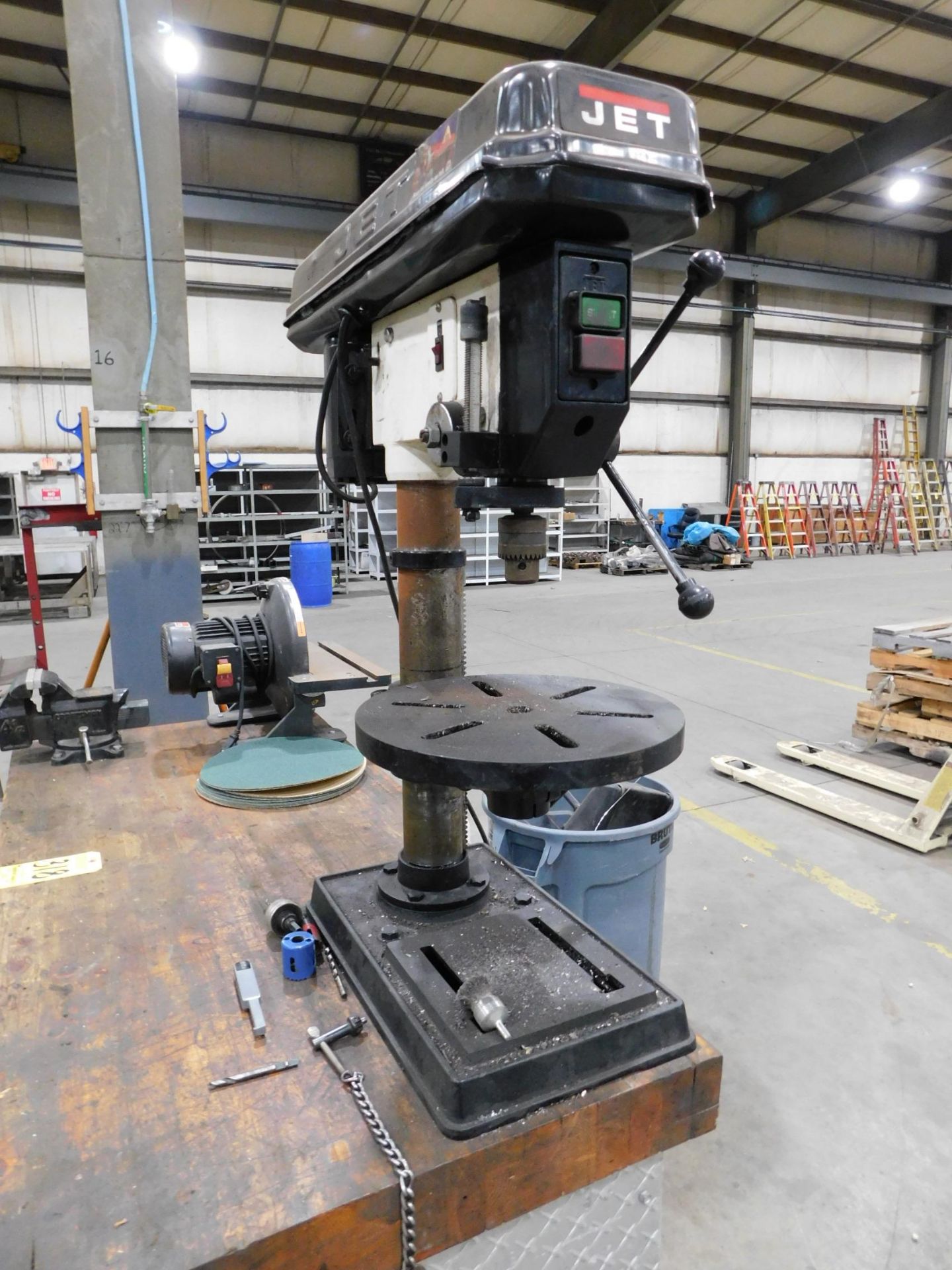 Toolmaker's Bench on Casters, with Jet 14" Bench Model Drill Press, Dayton 12" Disc Sander, and - Image 3 of 5