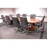 Lot-(1) 2-Piece 48" x 144" Oval Conference Table with (9) Black Swivel Office Chairs in (1) Room, (