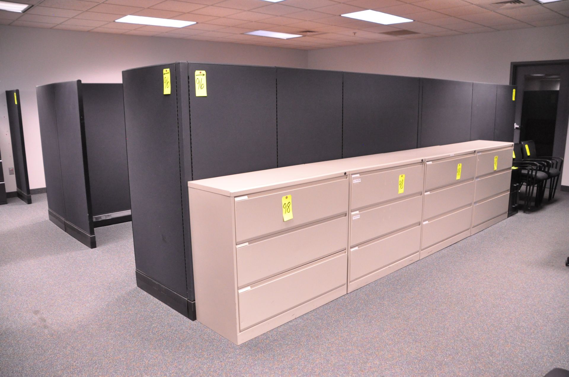 Lot-(1) Herman Miller 4-Station Cubicle Partition Work System with Standing Cabinets, and Partition